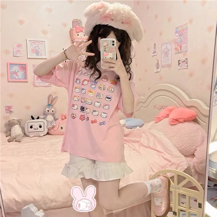 Japanese Cute Cat Print Pastel Pink T-Shirt | BY60038 | Shop Now