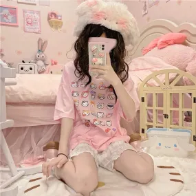 Japanese Cute Cat Print Pastel Pink T-Shirt | BY60038 | Shop Now