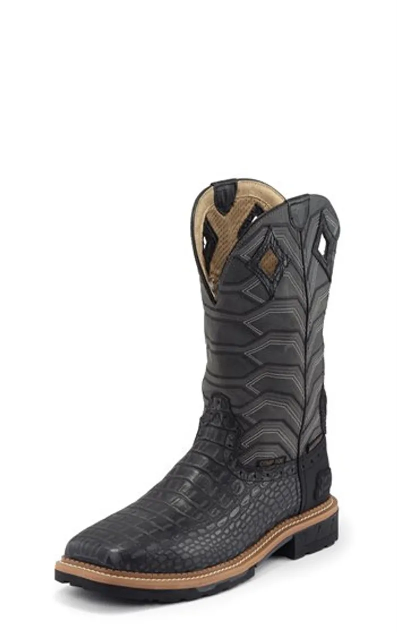 Justin Mens Boots WK4837  Derrickman Comp Toe Charcoal Croc Print