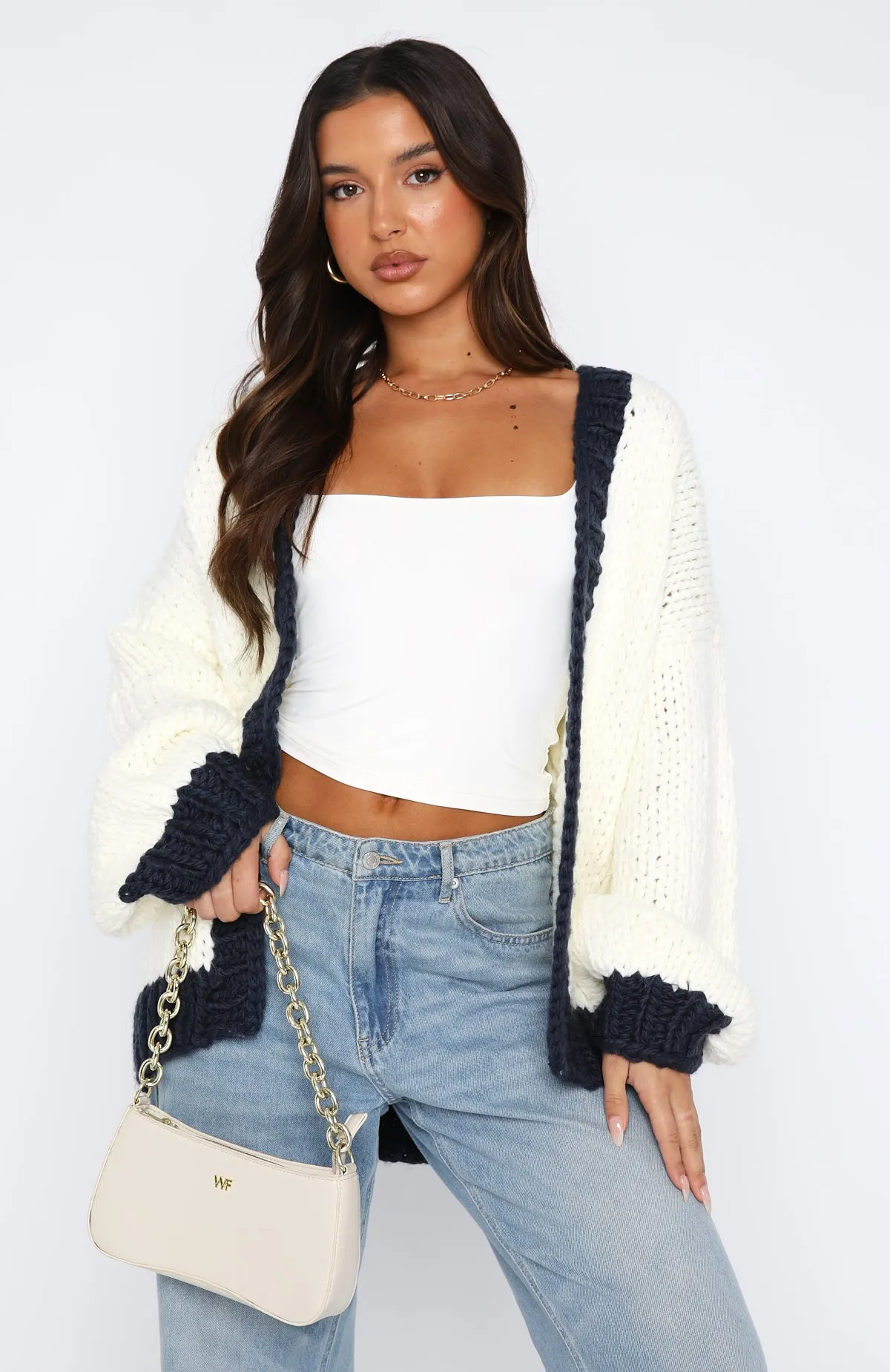 Knit Cardigan Cream/Navy - Shop Now