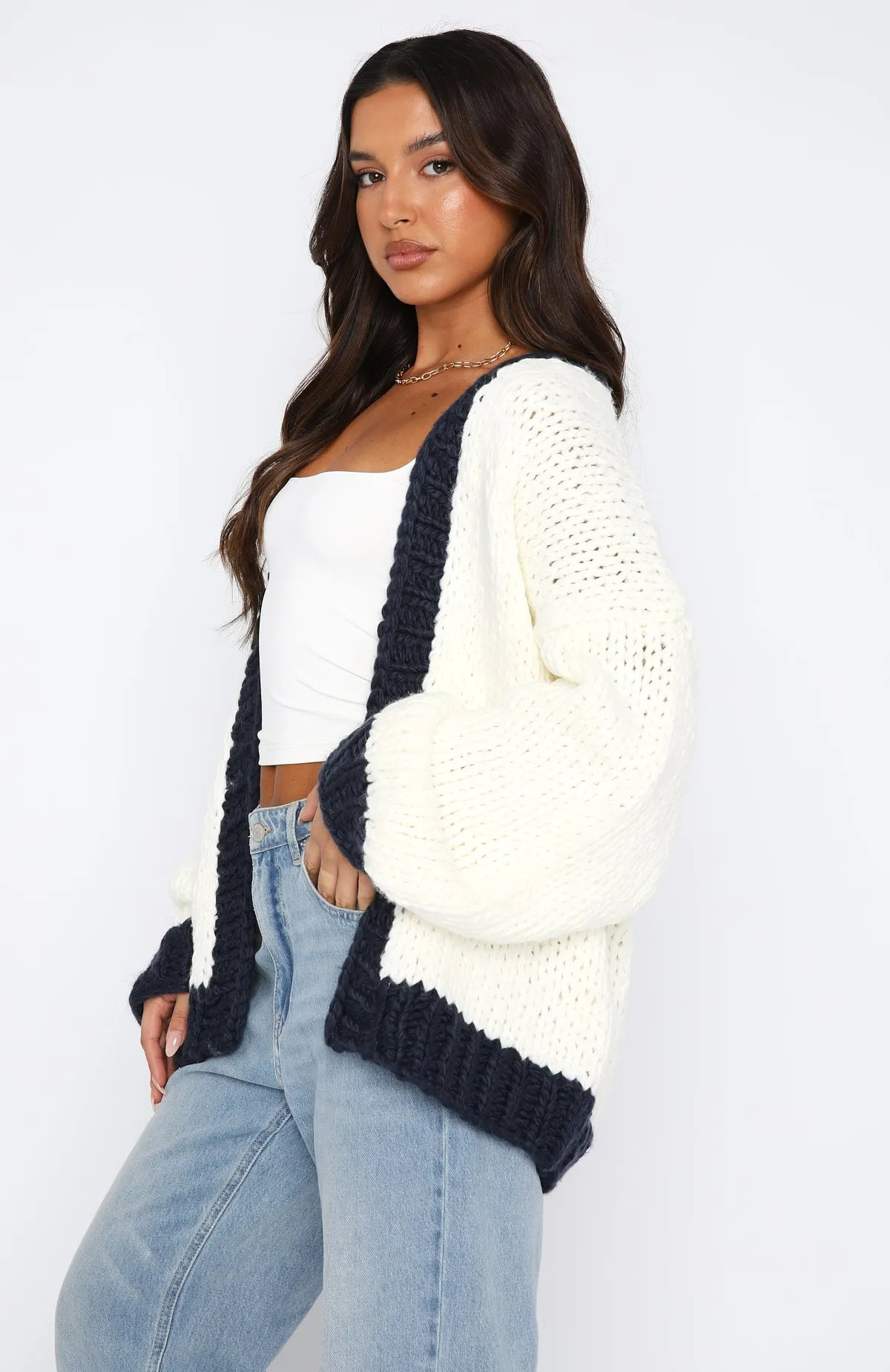 Knit Cardigan Cream/Navy - Shop Now