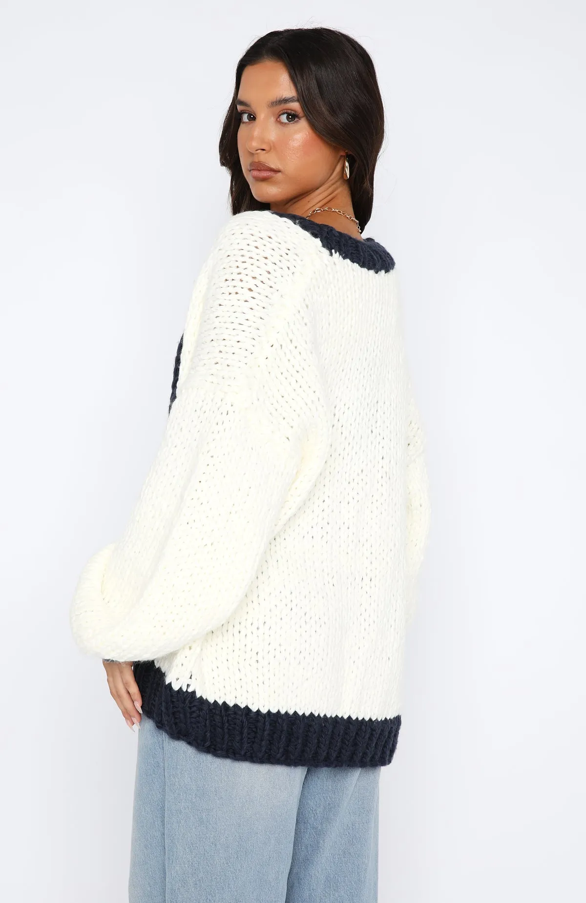 Knit Cardigan Cream/Navy - Shop Now