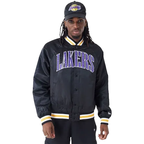 Lakers NBA Bomber Jacket Black Satin Applique