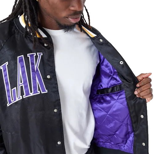 Lakers NBA Bomber Jacket Black Satin Applique