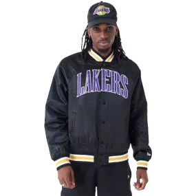 Lakers NBA Bomber Jacket Black Satin Applique