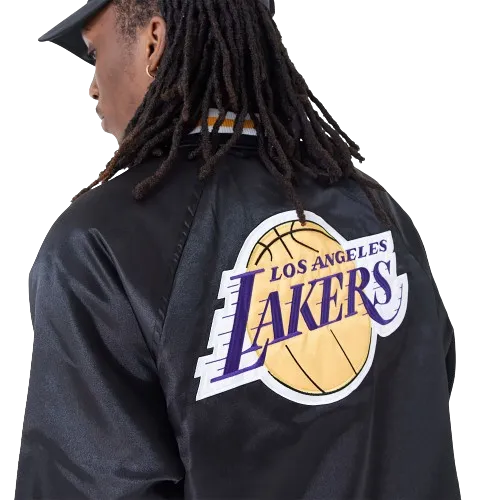 Lakers NBA Bomber Jacket Black Satin Applique