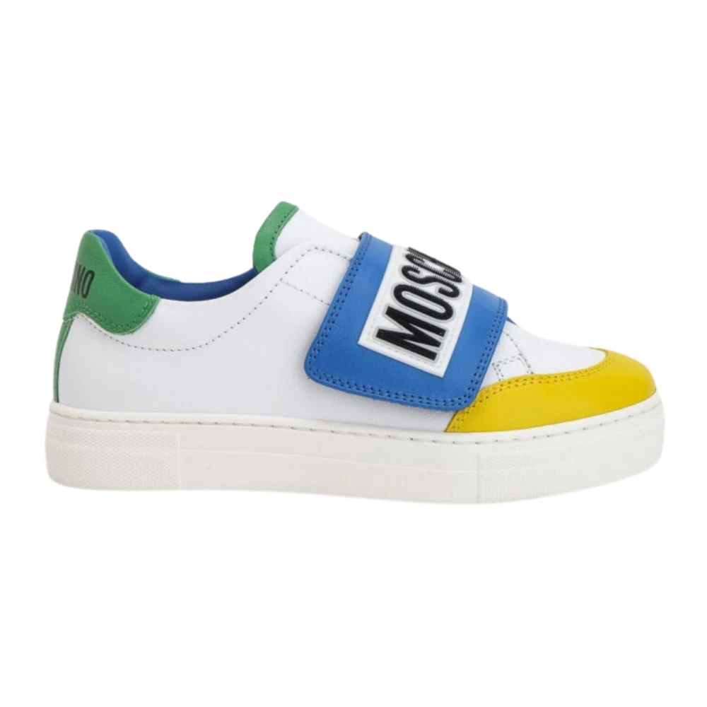 Leather kids sneakers with logo patch