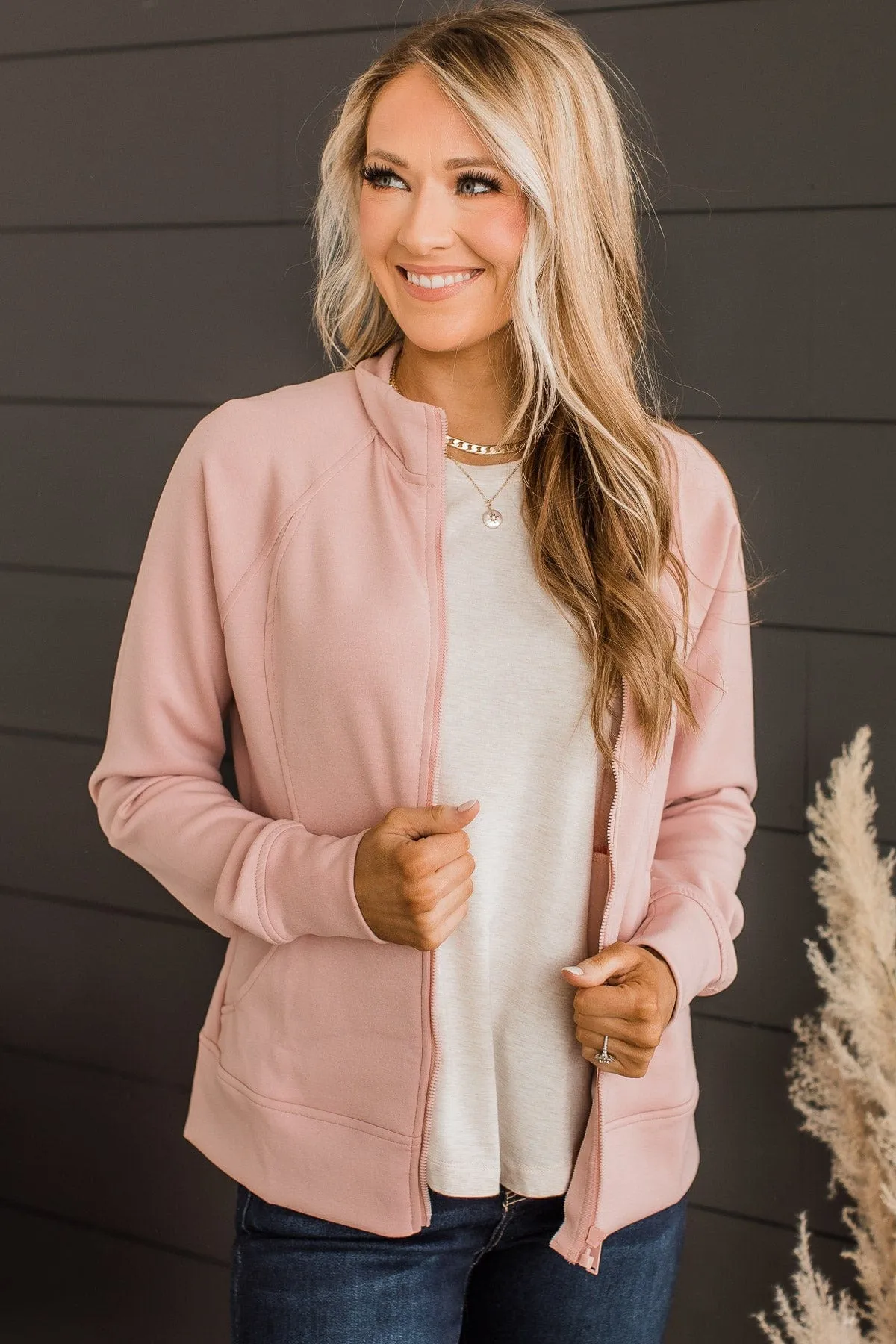 Light Pink Zip Up Athleisure Jacket - Work In Progress