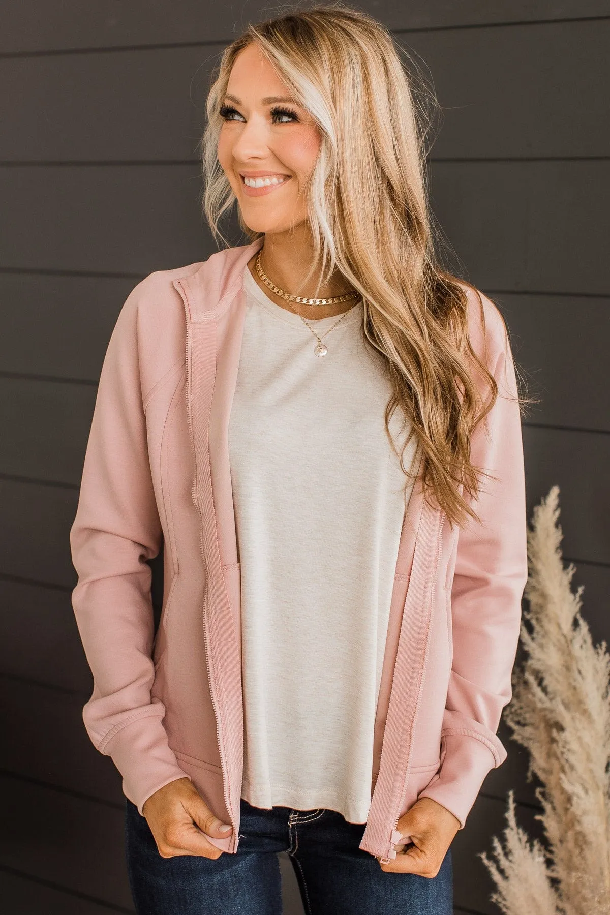 Light Pink Zip Up Athleisure Jacket - Work In Progress