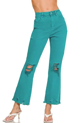 Light Teal Destroyed Acid Wash High Waist Pants, Posey