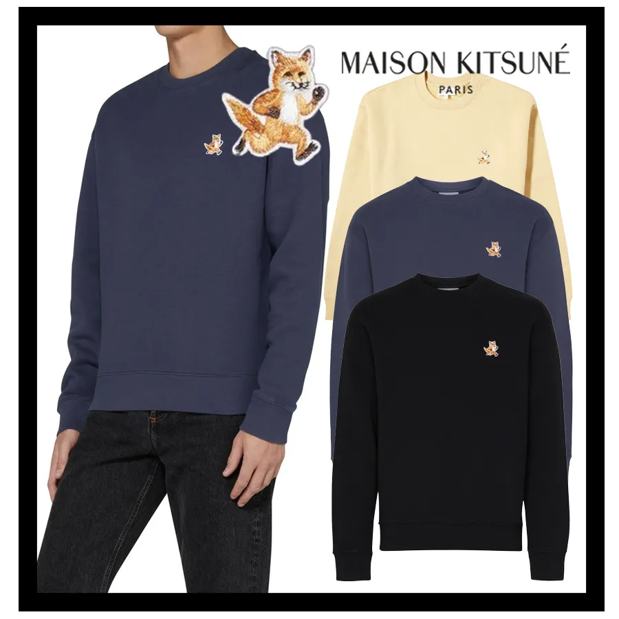 Maison Kitsune unisex long sleeves cotton logo - street style