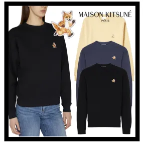 Maison Kitsune unisex long sleeves cotton logo - street style