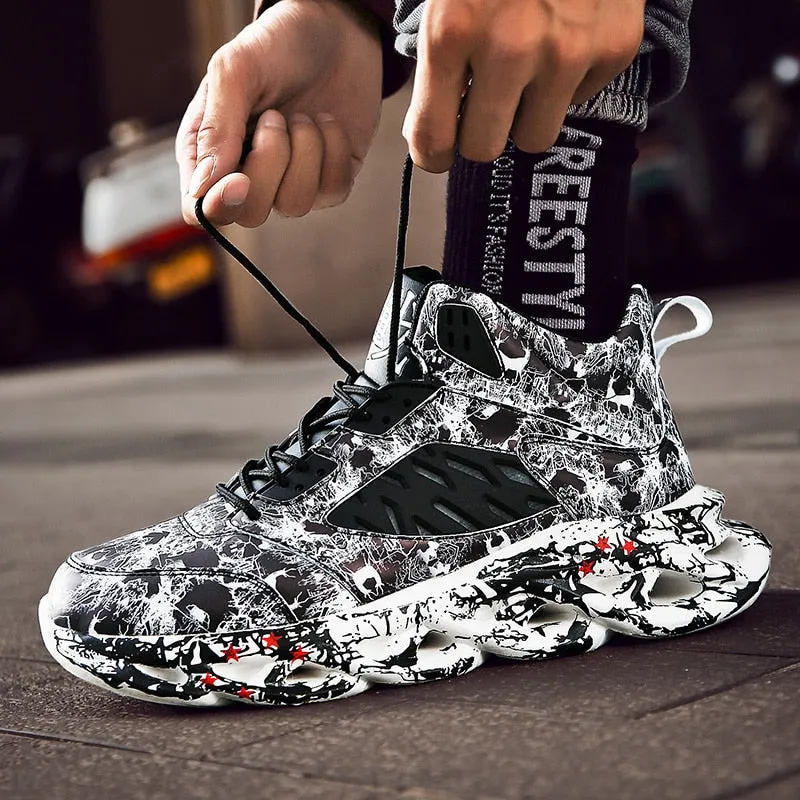 Mesh Graffiti Pattern Chunky Hip-Hop Running Shoes for Men