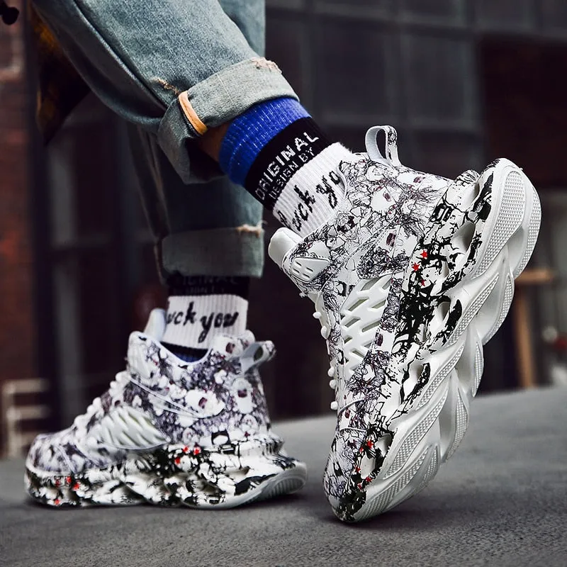 Mesh Graffiti Pattern Chunky Hip-Hop Running Shoes for Men