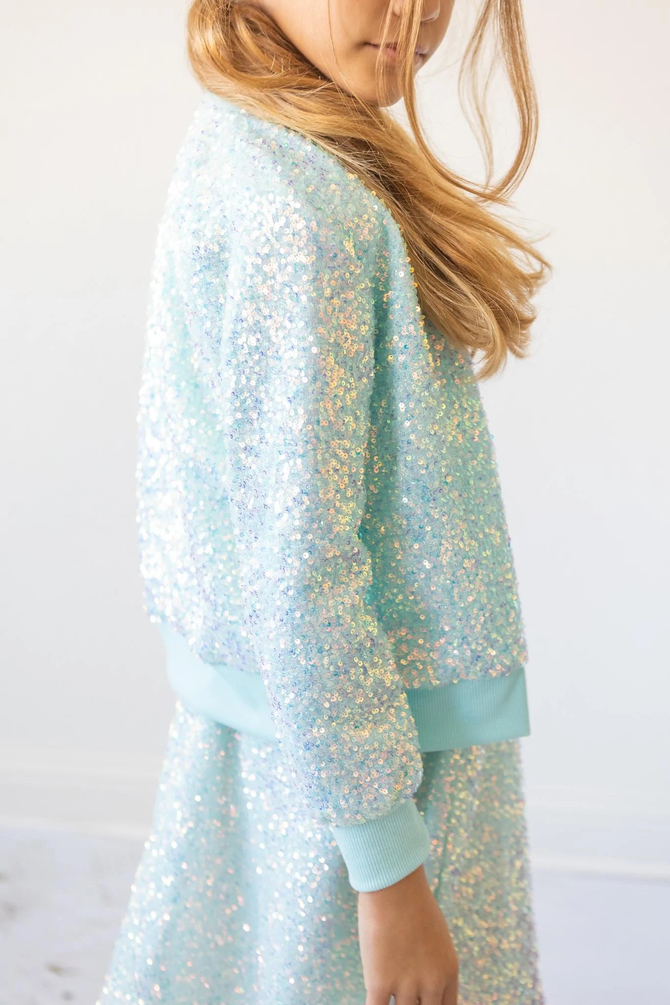 Mila + Rose Girls Bomber Jacket in Aqua - Sassy Sequin Design