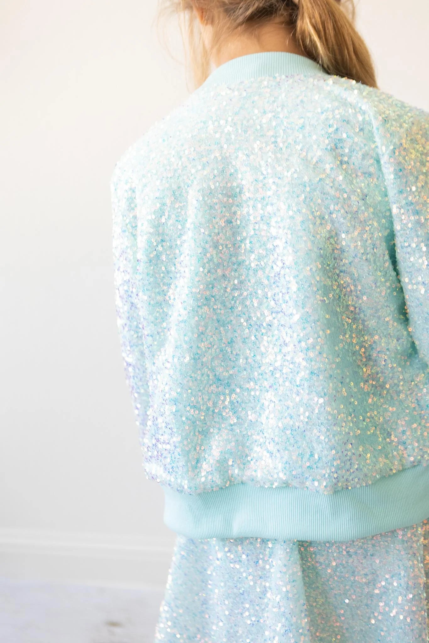 Mila + Rose Girls Bomber Jacket in Aqua - Sassy Sequin Design