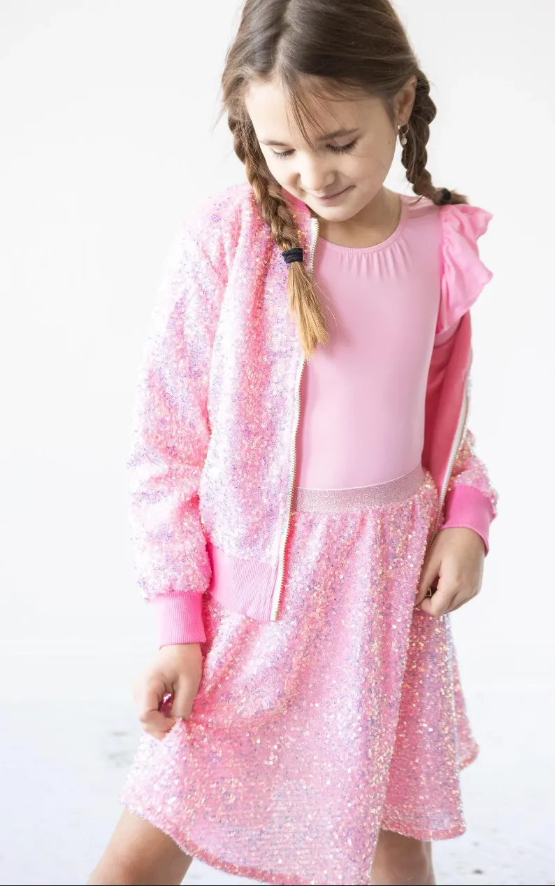 Mila and Rose Sassy Sequin Girls Bomber Jacket in Bubblegum