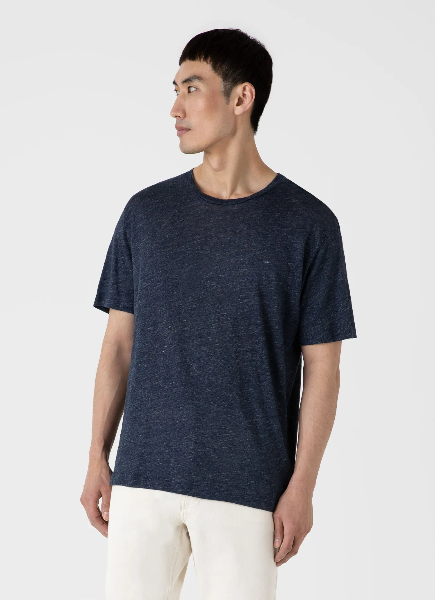 Navy Melange Linen T-shirt for Men.