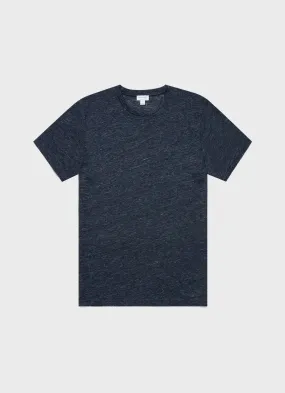 Navy Melange Linen T-shirt for Men.