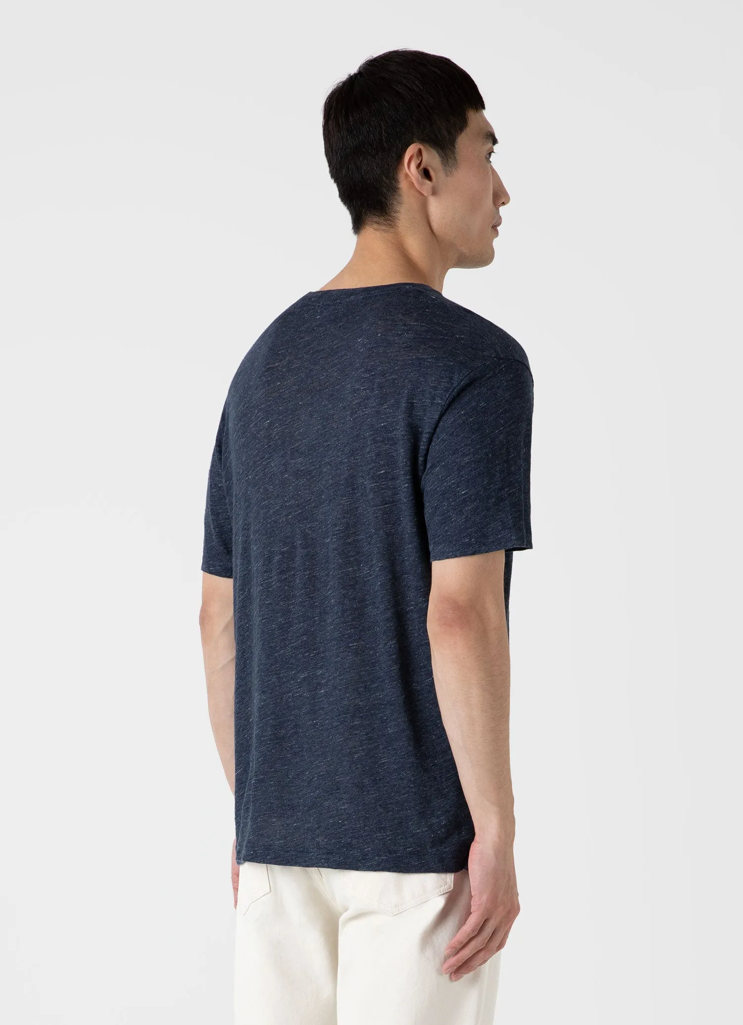 Navy Melange Linen T-shirt for Men.