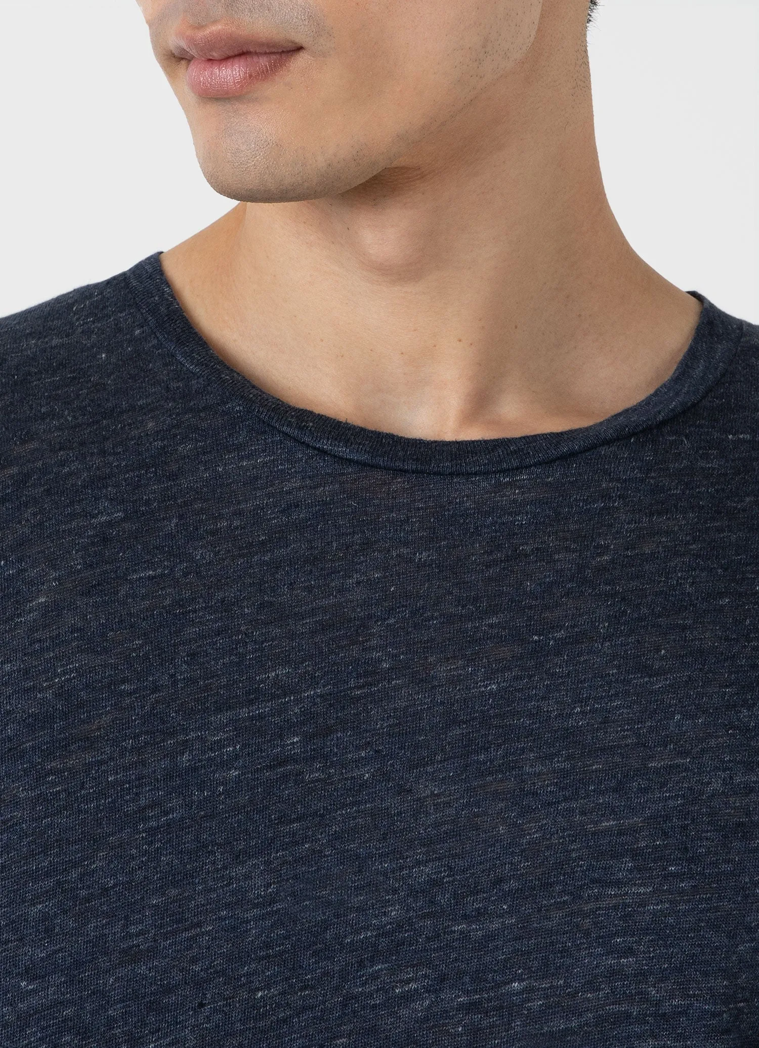 Navy Melange Linen T-shirt for Men.