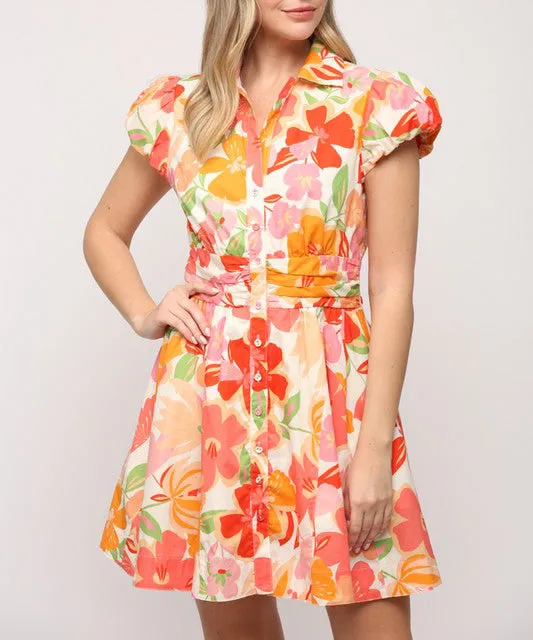 Orange Multi Floral Print Dress