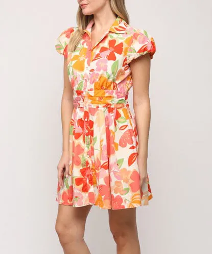 Orange Multi Floral Print Dress