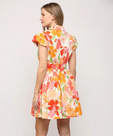 Orange Multi Floral Print Dress