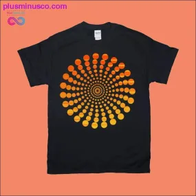 Orange Spiral Sunset T-Shirts with Retro Dots