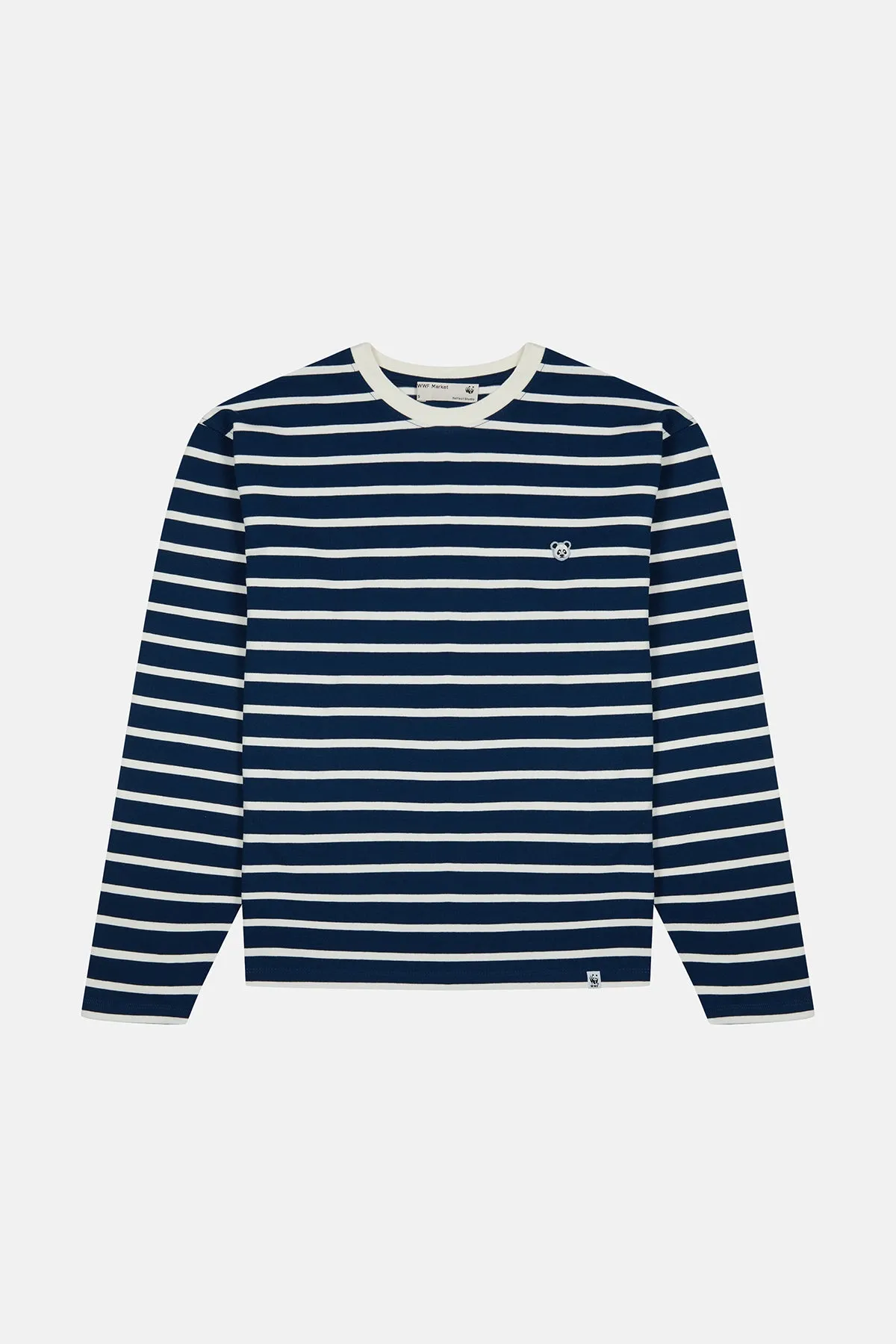 Panda Supreme T-Shirt with Striped Long Sleeves - Navy/Cream