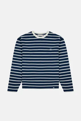 Panda Supreme T-Shirt with Striped Long Sleeves - Navy/Cream