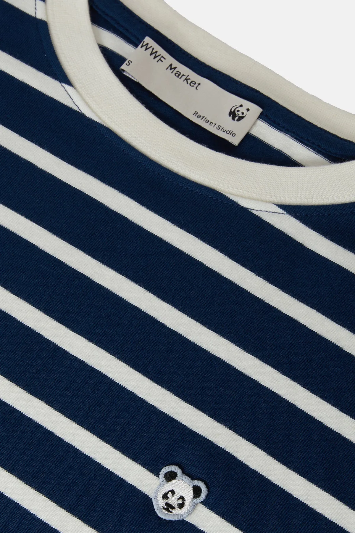 Panda Supreme T-Shirt with Striped Long Sleeves - Navy/Cream