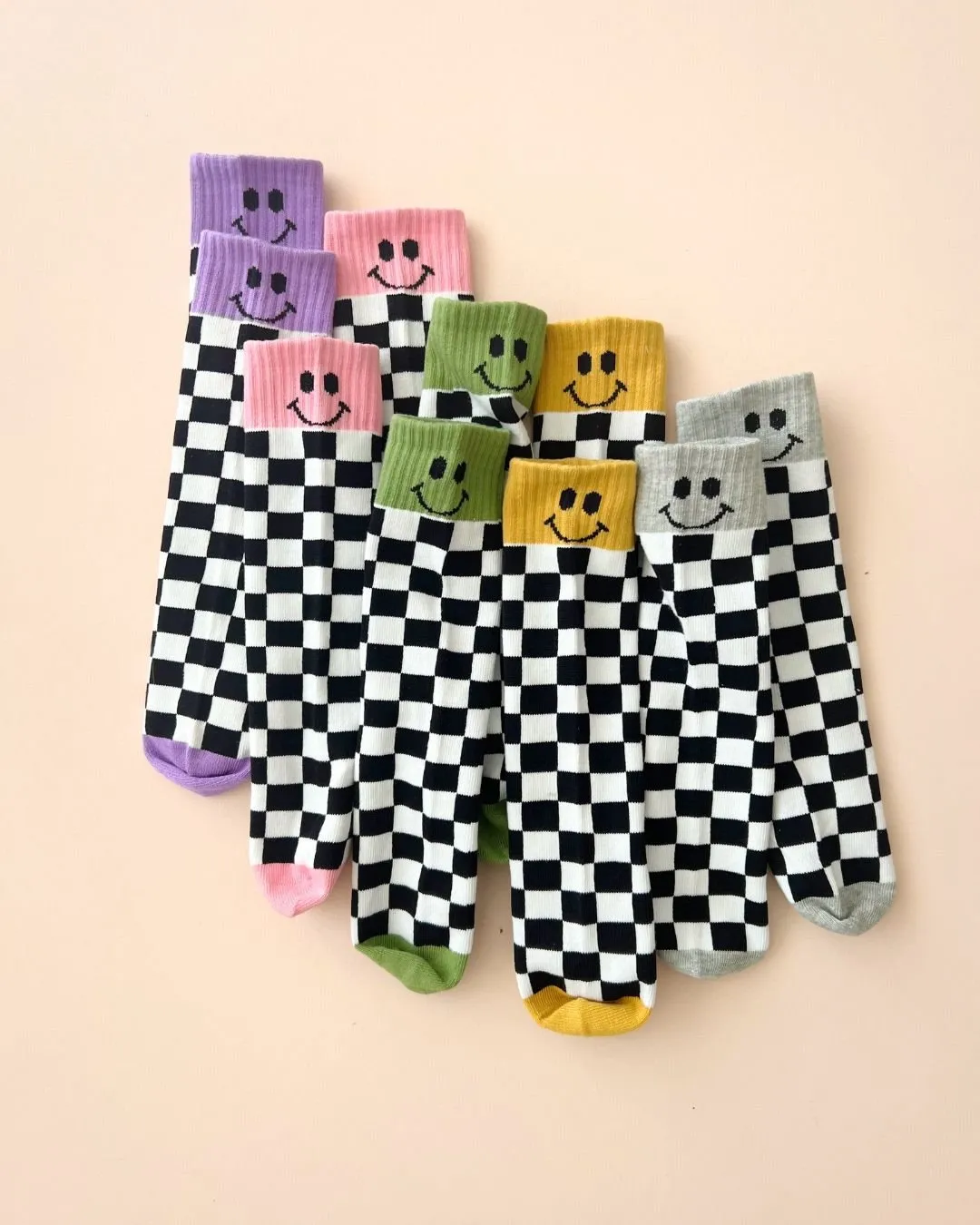 Pink Checkered Smiley Socks