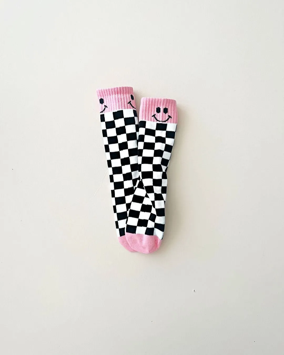 Pink Checkered Smiley Socks