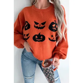 Pumpkin Pattern Round Neck Sweater