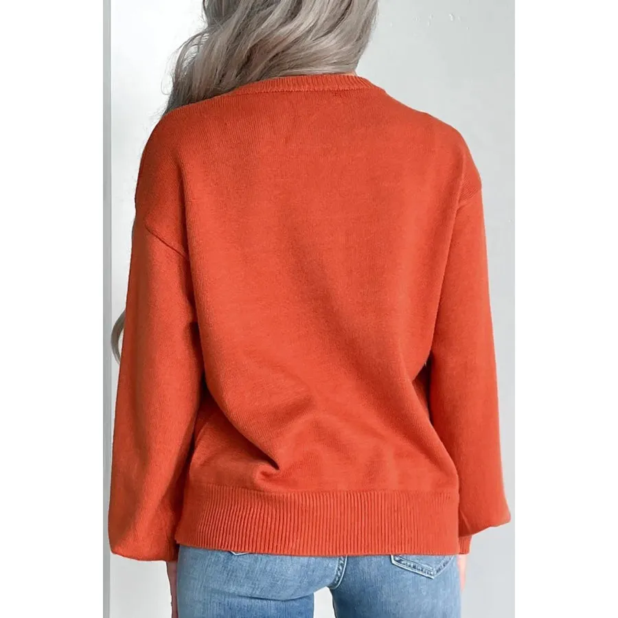 Pumpkin Pattern Round Neck Sweater