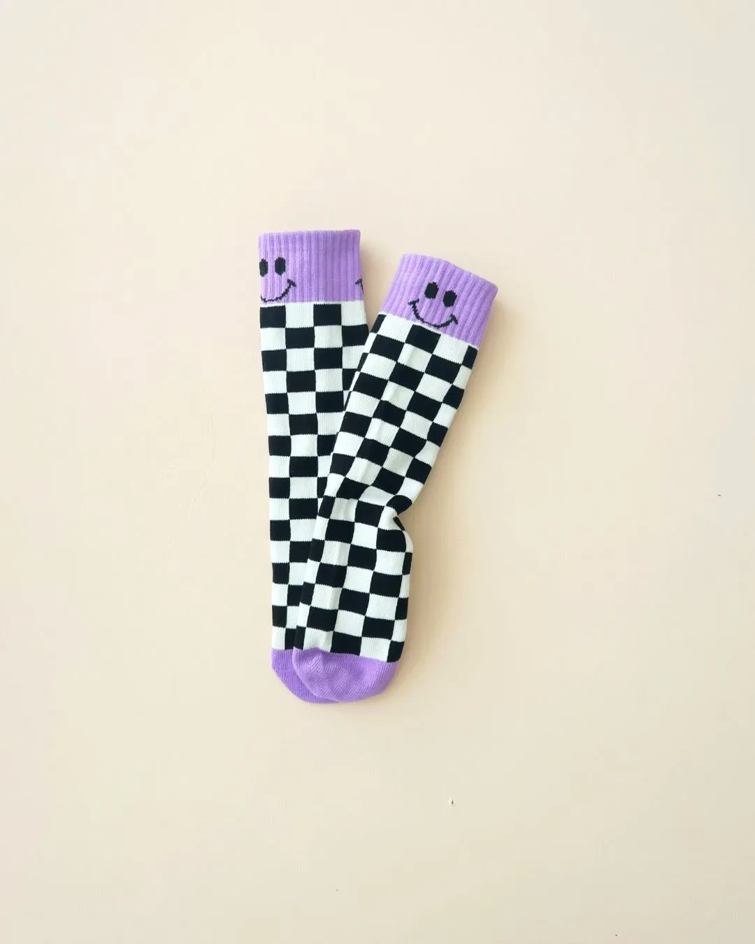 Purple Checkered Smiley Socks