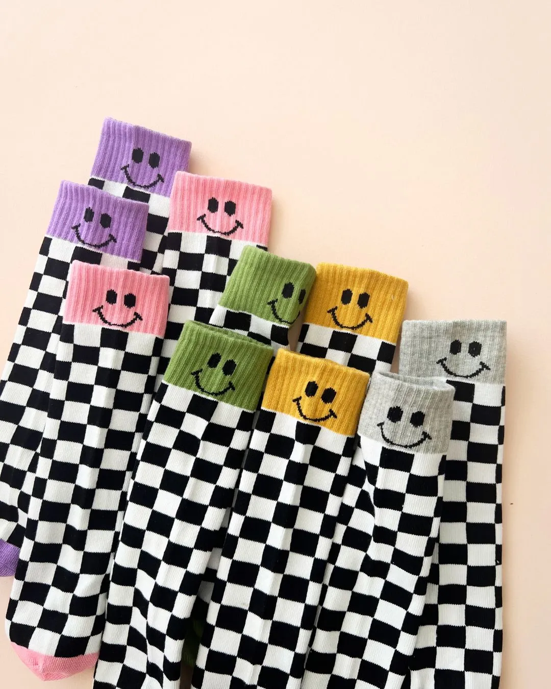 Purple Checkered Smiley Socks