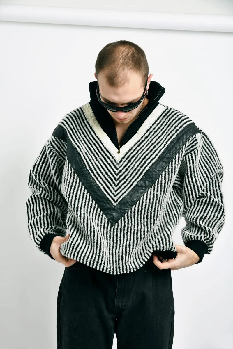 Retro striped sweater black white