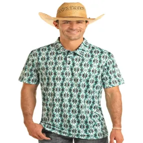 Rock and Roll Turquoise Aztec Polo for Men