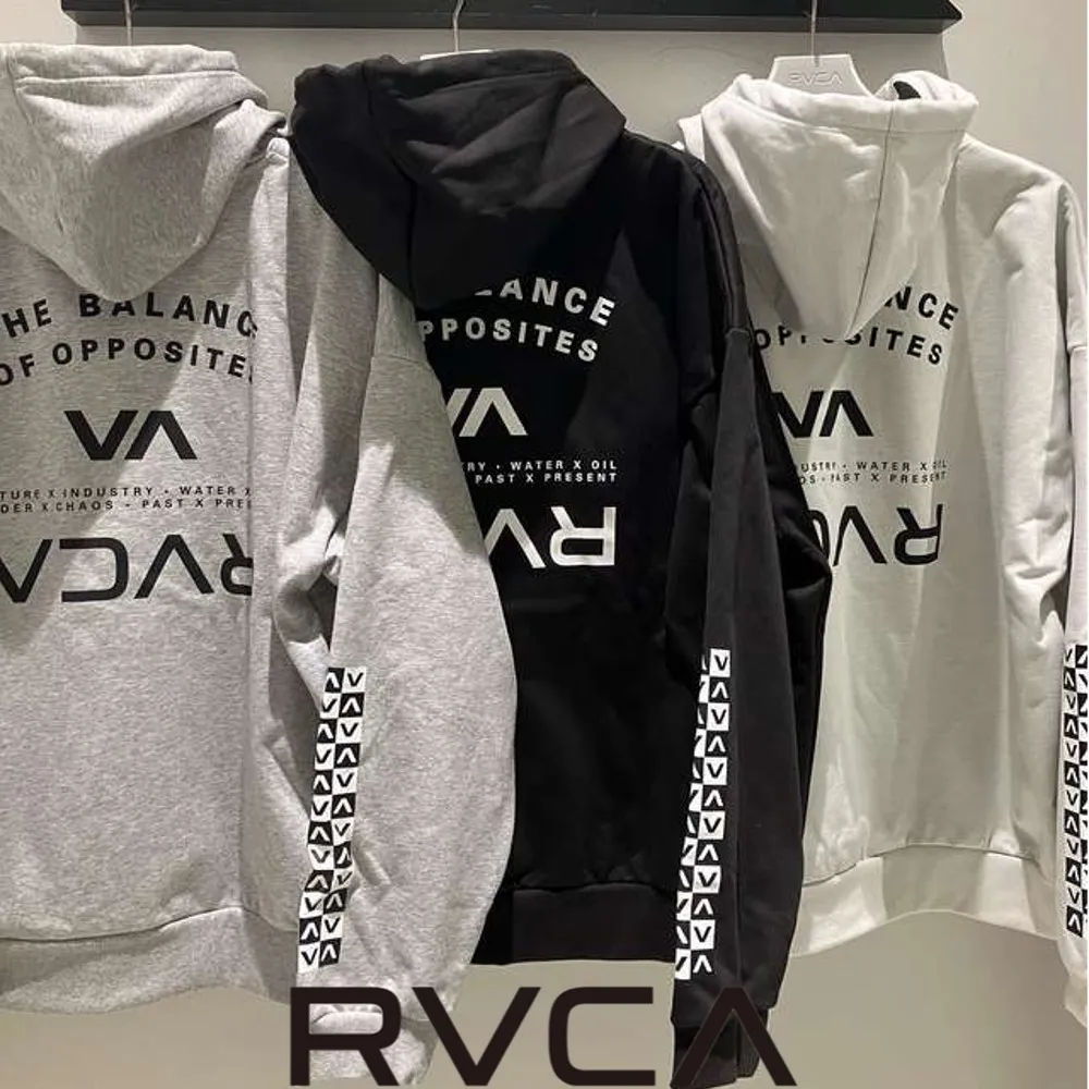 RVCA | Bi-color Long Sleeves Logo Hoodies | Unisex Street Style