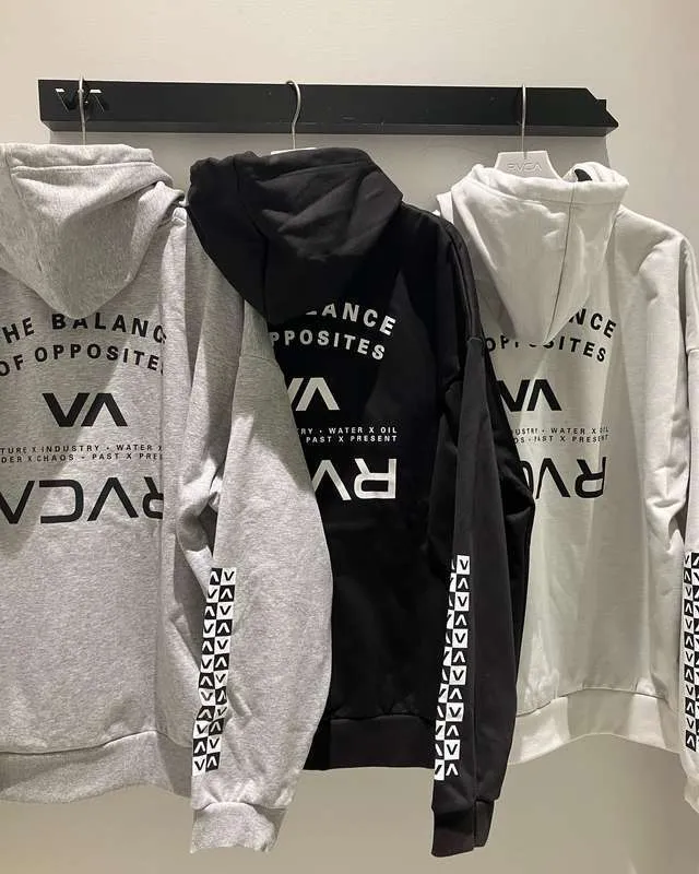 RVCA | Bi-color Long Sleeves Logo Hoodies | Unisex Street Style