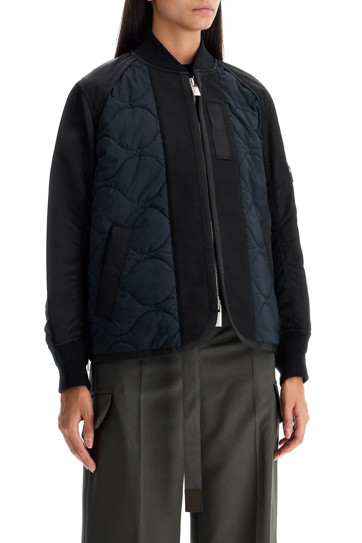 Sacai Hybrid Nylon And Ripstop Jacket   Black