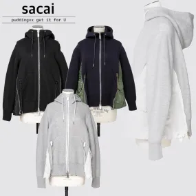 sacai Nylon Street Style Bi-color Long Sleeves Plain Cotton