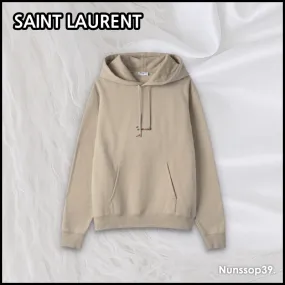 Saint Laurent Long Sleeves Plain Cotton Logo Hoodies