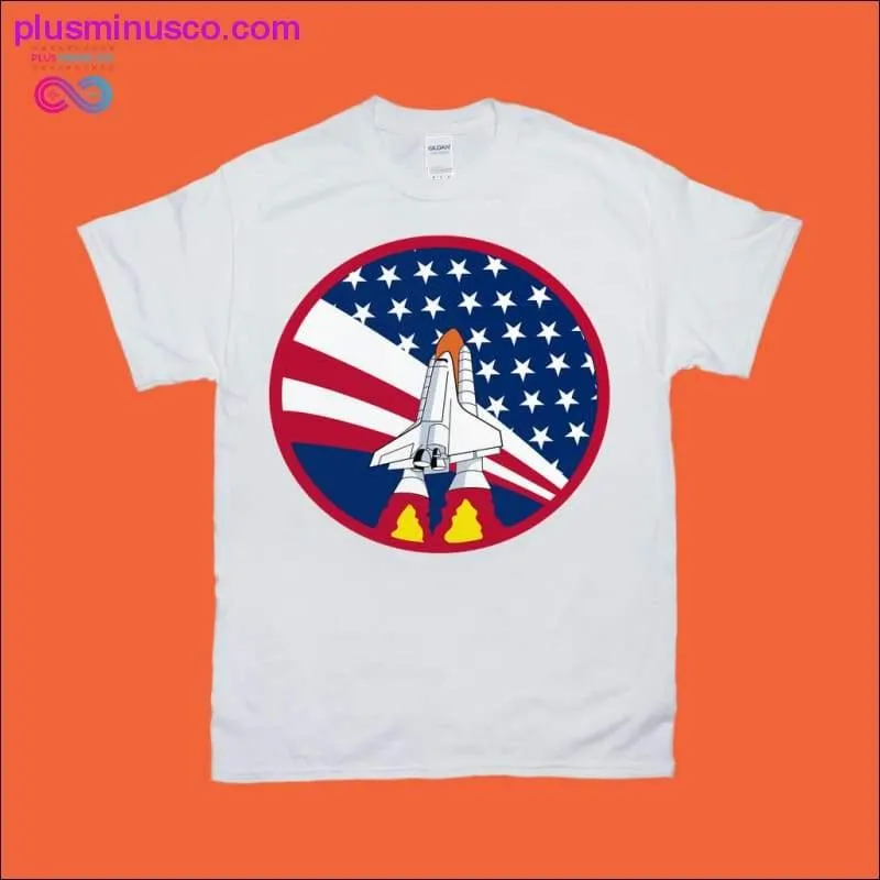 Space Shuttle T-Shirts with American Flag Design