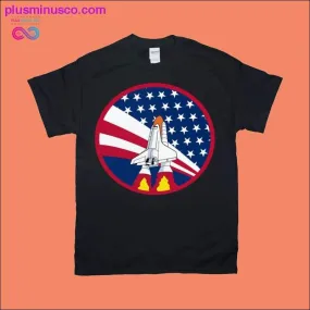 Space Shuttle T-Shirts with American Flag Design