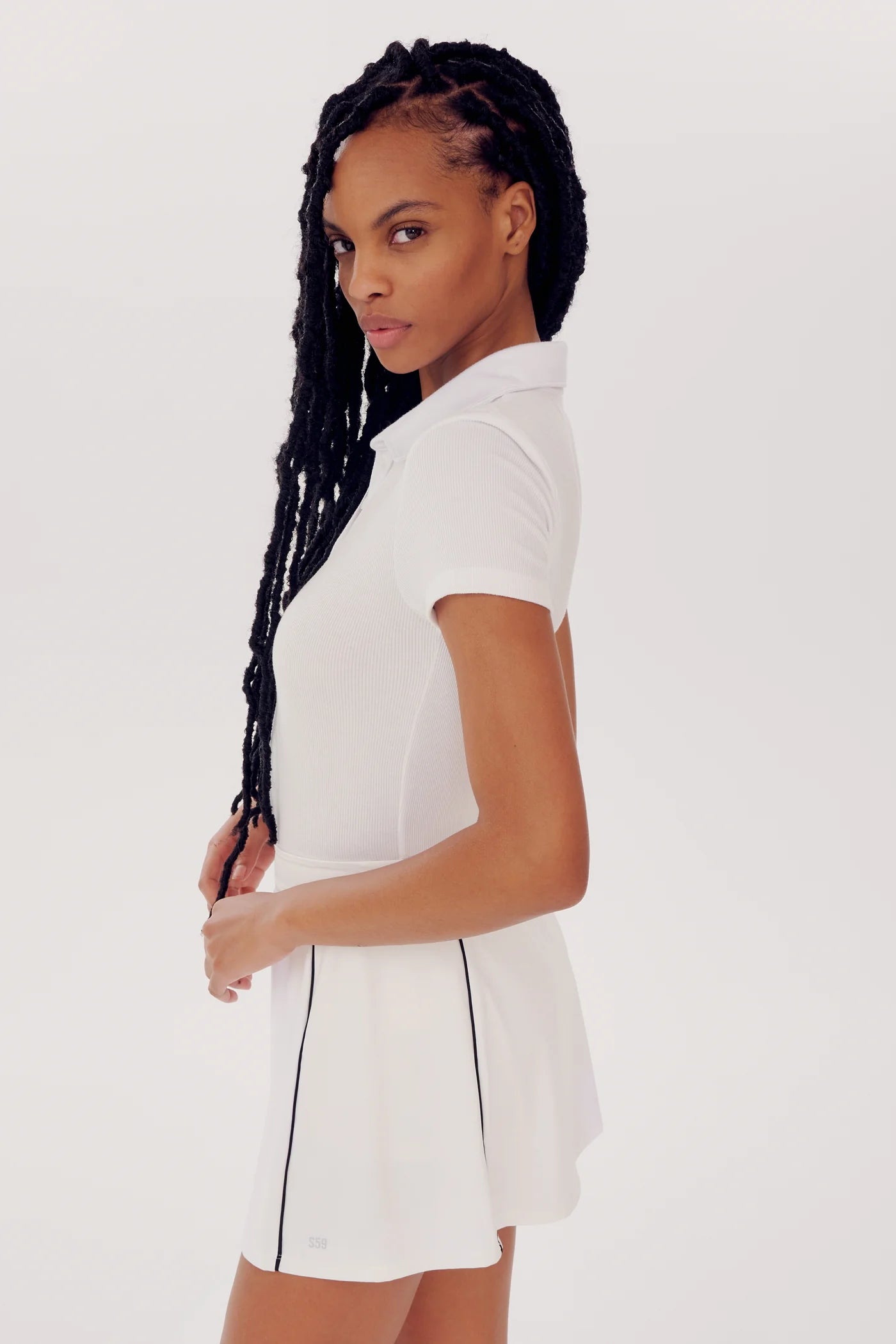 Splits 59 White Talia Ribbed Polo