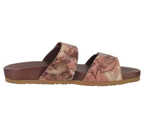 Think! Women's mules, real leather sandals with all-over flower print, summer shoes 3-000581-9000 brown