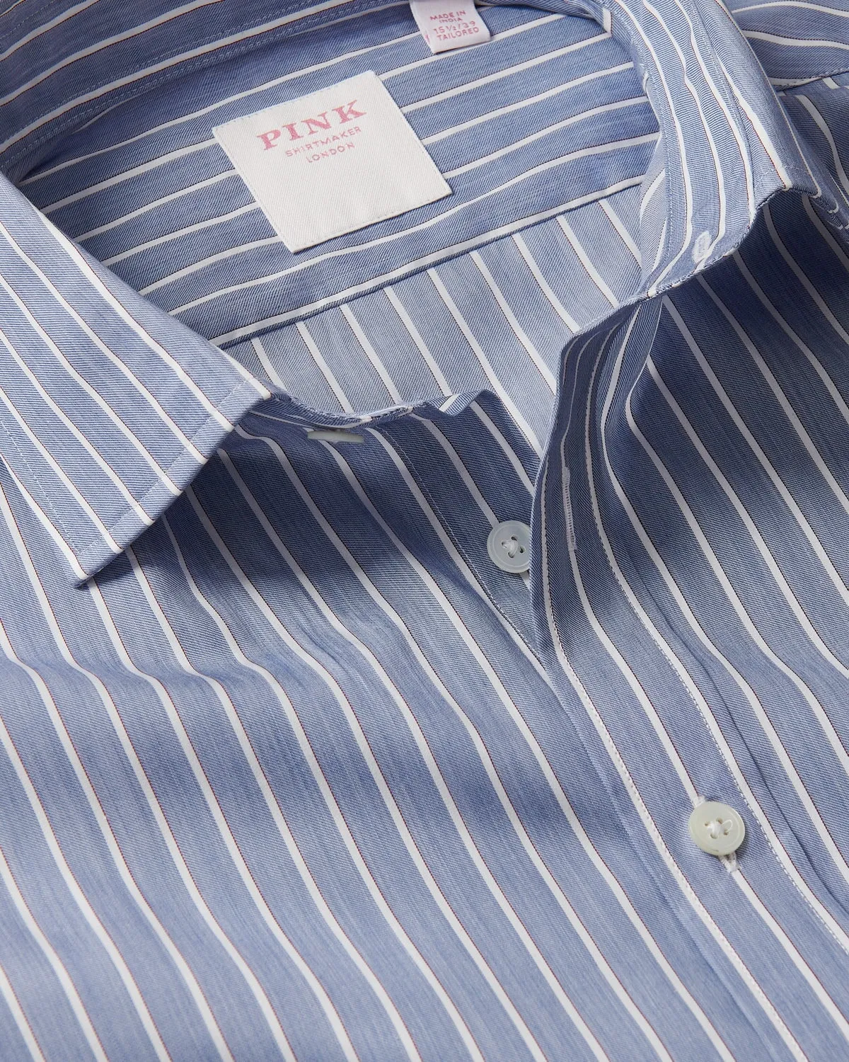 Thomas Pink Blue White Stripe Poplin Shirt